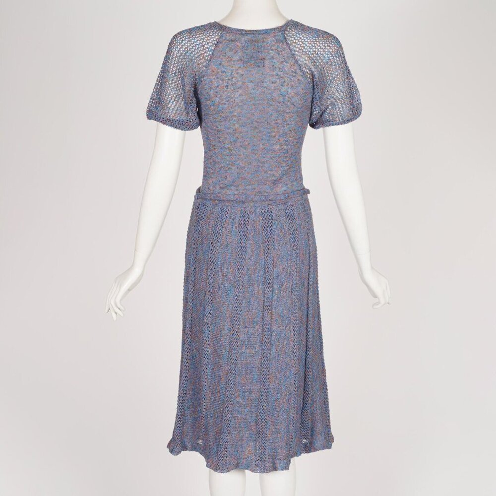 1970s Vintage "Ten Points" British Boutique Puff Sleeve Belted Knit Dress Sz XS - Picture 5 of 6